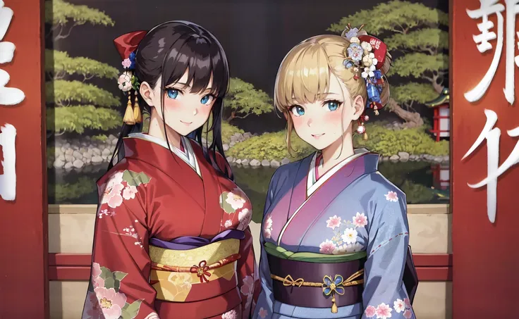 (masterpiece, best quality, ultra-detailed, illustration, painting),
illumination, finely detail, (poster illustration),
(2girls:1.4),
(a High Quality Victorian Era cute girl),
(wearing a sexy Japanese kimono:1.3), (Japanese clothes),
oil painting by (Francois Boucher, (alphonse mucha:0.8), Claude Monet, (Franz Xaver Winterhalter:0.8), (NORMAN ROCKWELL:0.8), (artgerm:0.8)),
(Japanese new year:1.4),
side swept hair, hair bowtie,
(detailed face, detailed eyes), (full body shot:1.2),
(detailed Japanese garden background:1.2), (looking at viewer), (intricate details), (absurdres),
SHARP, (highres), (HIGH DETAIL:1.2), finely detailed, soft lighting, beautiful detailed glow,