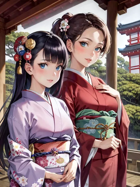 (masterpiece, best quality, ultra-detailed, illustration, painting),
illumination, finely detail, (poster illustration),
(2girls:1.4),
(a High Quality Victorian Era cute girl),
(wearing a sexy Japanese kimono:1.3), (Japanese clothes),
oil painting by (Francois Boucher, (alphonse mucha:0.8), Claude Monet, (Franz Xaver Winterhalter:0.8), (NORMAN ROCKWELL:0.8), (artgerm:0.8)),
(Japanese new year situation:1.4),
side swept hair, hair bowtie,
(detailed face, detailed eyes), (detailed hands), (detailed fingers), full body shot,
(detailed Japanese garden background:1.2), (looking at viewer), (intricate details), (absurdres),
SHARP, (highres), (HIGH DETAIL:1.2), finely detailed, soft lighting, beautiful detailed glow,