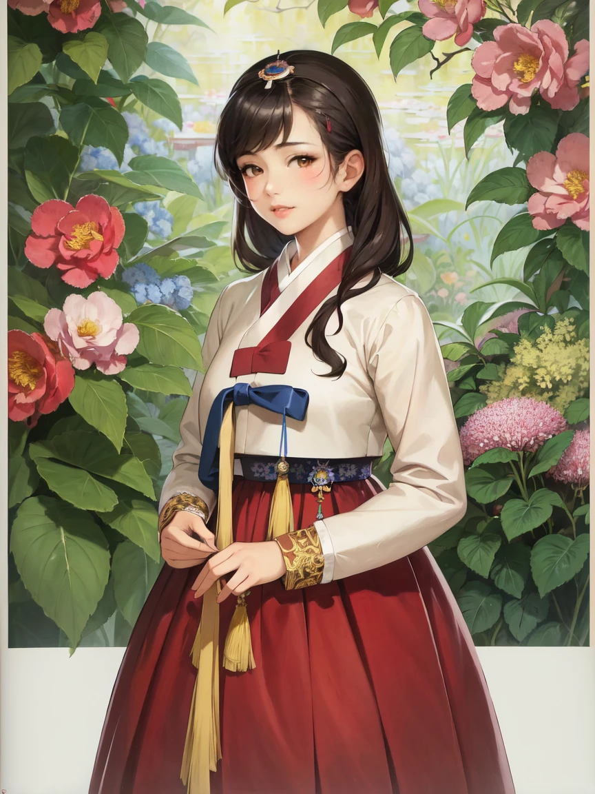 (masterpiece, best quality, ultra-detailed, illustration, painting),
illumination, finely detail, (poster illustration),
(2girls:1.4),
(a High Quality Victorian Era cute girl),
<lora:Hanbok-10:0.9> (hanbok), (bokjumeoni),
(wearing a korean hanbok:1.3), (wearing a korean traditional clothes),
(korean traditional new year:1.2),
oil painting by (Francois Boucher, (alphonse mucha:0.8), Claude Monet, (Franz Xaver Winterhalter:0.8), (NORMAN ROCKWELL:0.8), (artgerm:0.8)),
side swept hair, hair bowtie,
(detailed face, detailed eyes), (detailed hands), (detailed fingers), full body shot,
(detailed korean garden background:1.2), (looking at viewer), (intricate details), (absurdres),
SHARP, (highres), (HIGH DETAIL:1.2), finely detailed, soft lighting, beautiful detailed glow,