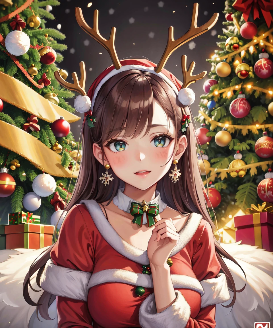 (masterpiece, best quality, ultra-detailed, illustration, painting),
illumination, finely detail, (poster illustration),
(3girls:1.3),
(a High Quality Victorian Era cute girl), (deer antlers), (reindeer antlers),
oil painting by (Francois Boucher, (alphonse mucha:0.8), Claude Monet, (Franz Xaver Winterhalter:0.8), (NORMAN ROCKWELL:0.8), (artgerm:0.8)),
(merry christmas text logo:1.2),
<lora:wrenchsjoyfuljingle:0.3> wrenchsjoyfuljingle, gown, red dress, jewelry, christmas lights, christmas wreath,
side swept hair, hair bowtie,
(detailed face, detailed eyes, detailed hands),
ornate mansion's foyer, full body shot,
(detailed christmas background:1.2), (looking at viewer), (intricate details), (absurdres),
SHARP, (highres), (HIGH DETAIL:1.2), finely detailed, soft lighting, beautiful detailed glow,