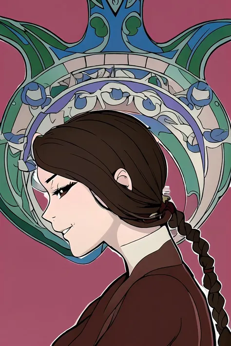(art nouveau:1.3), <lora:TyLee:0.85>, TyLee, (light smile:0.7), side view, poster,1girl, brown hair, braided ponytail, brown eyes, carnival clothes, red clothes, red background,
(masterpiece, best quality, high quality, highres, ultra-detailed), <lyco:GoodHands-beta2:1>,