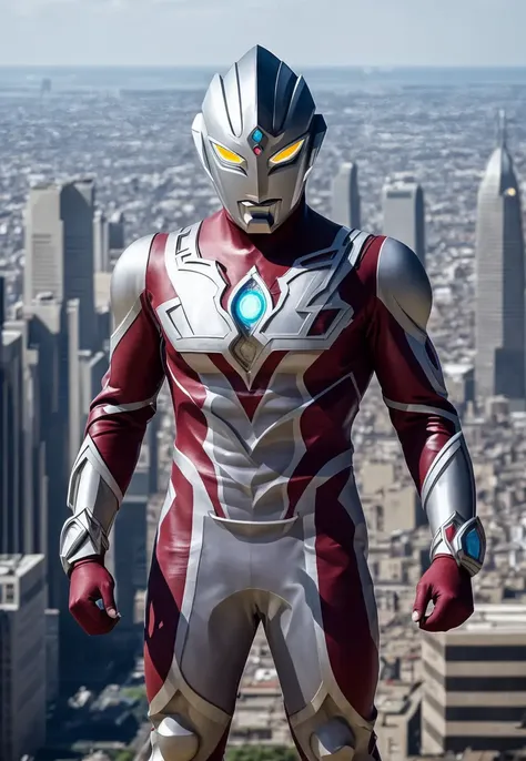 ultraman,(165feet height), [red|black], realistic, high detail raw photo, masterpiece, best quality, detailed, hyper realistic, (full body), detailed face, highly detailed, hdr, ((smooth)), sharp focus, look at viewer, (ruined city), (((detailed background))),  <lora:ultraman2:0.7>