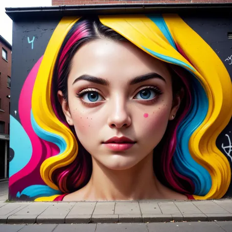 Street art style with vibrant colors, bold shapes, and often politically or socially charged messages, , street art, vibrant colors, bold shapes, politically charged, socially charged, graffiti, edgy, urban