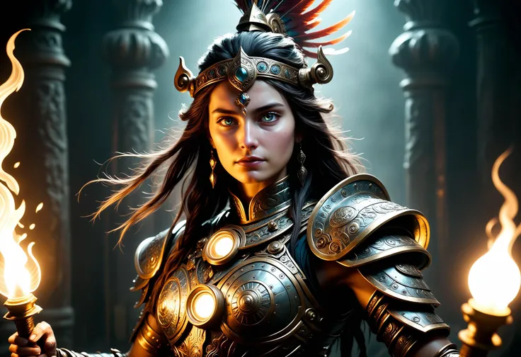Hyper-maximalist, soft lighting, extremely intricate, female warrior, 1800s,