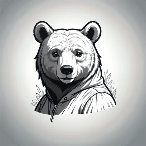 greyscale bear, simple outline, colouring book style