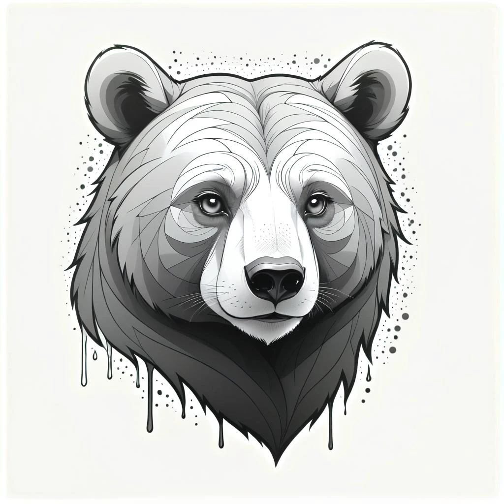 greyscale bear, simple outline, colouring book style