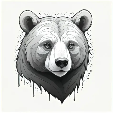 greyscale bear, simple outline, colouring book style