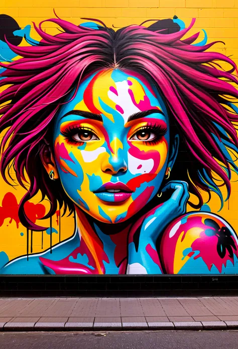Street art style with vibrant colors, bold shapes, and often politically or socially charged messages, Warm tones. Warm hues., street art, vibrant colors, bold shapes, politically charged, socially charged, graffiti, edgy, urban