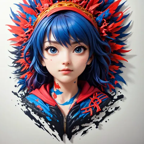 Street art style with vibrant colors, bold shapes, and often politically or socially charged messages, (Miniature 2D paper anime woman in a 3D world:1.2), street art, vibrant colors, bold shapes, politically charged, socially charged, graffiti, edgy, urban