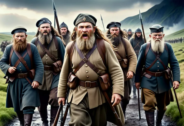 WW2 cinematic documentary photography of various dwarvish men carrying rifles into battle, hyperrealisitic, photorealistic, magnificent emotional exposition, cinematic perfection,WW2 cinematic documentary photography of various dwarvish men carrying rifles into battle, hyperrealisitic, photorealistic, magnificent emotional exposition, cinematic perfection