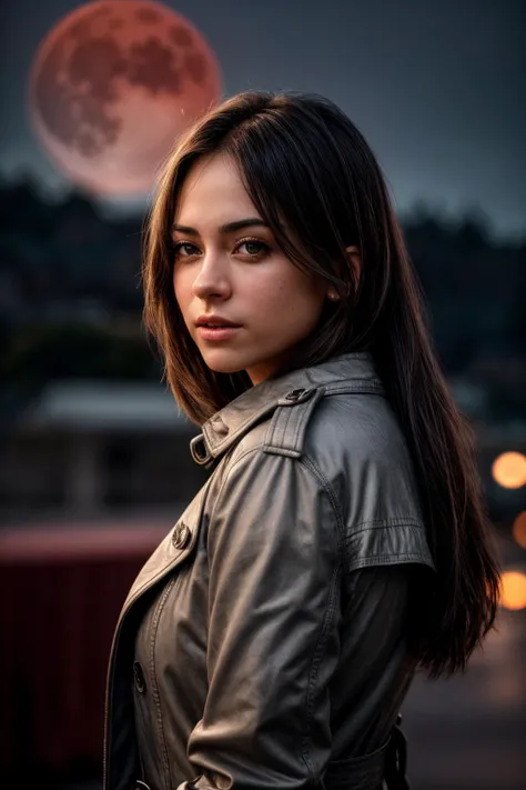 perfect cinematic shoot of a beautiful woman (EPBl0dvy:.99), a woman standing at a school, perfect hair, wearing sexy Zen (Light gray) (Trench-style coat), (blood moon in background:1.2), (detailed background:1.1), (face focus), modelshoot style, (extremely detailed CG unity 8k wallpaper), professional majestic (photography by Roberto Ferri:1.1), 24mm, exposure blend, hdr, extremely intricate, High (Detail:1.1), dramatic, soft cinematic light, (looking at viewer), (detailed pupils),8k, highly detailed, rich environment, 4k textures, soft cinematic light, elegant, ((((cinematic look)))), soothing tones, insane details, hyperdetailed, ("Descifra el arte del juego con JernauGurgeh!":1.1),(epiCPhoto)