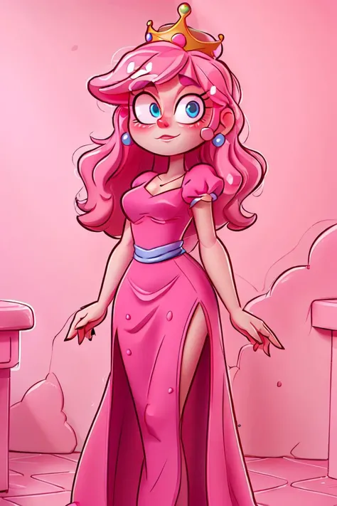 (BubblegumWaifu, Princess Bubblegum:1.0), (pink skin), (pink hair, long pink dress, pink skin, pink eyes, dress:1.2), (princess crown:1.2), (floor length hair, long princess dress:1.2), (tall and slender:1.5), cartoony facial features, large round eyes, (Cowboy-shot:1.2), candy themed village, ((candy themed background)), pastel lighting, pastel background, candy themes, candy, neon lighting, dark romantic lighting, (highly detailed:1.2),(detailed face:1.2), (gradients), colorful, detailed eyes, (detailed landscape:1.2), (natural lighting:1.2),(detailed background),detailed landscape, (cute pose:1.2), close shot, solo, <lora:princessbublegum_character-20:0.6> <lora:add_detail:0.3> <lora:hipoly3DModelLora_v10:0.05> <lora:RSERomantic_RSESofiko_RSEEmma-v1:0.1> <lyco:coloredSkin-08:0.25>
