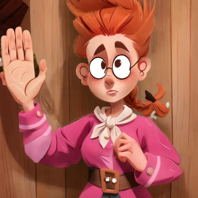 (glasses:1.1), jimhawkins, 1girl, breasts, solo, red hair, best quality, , braid, belt,
<lora:jimhawkins-step00017500:1> ,
