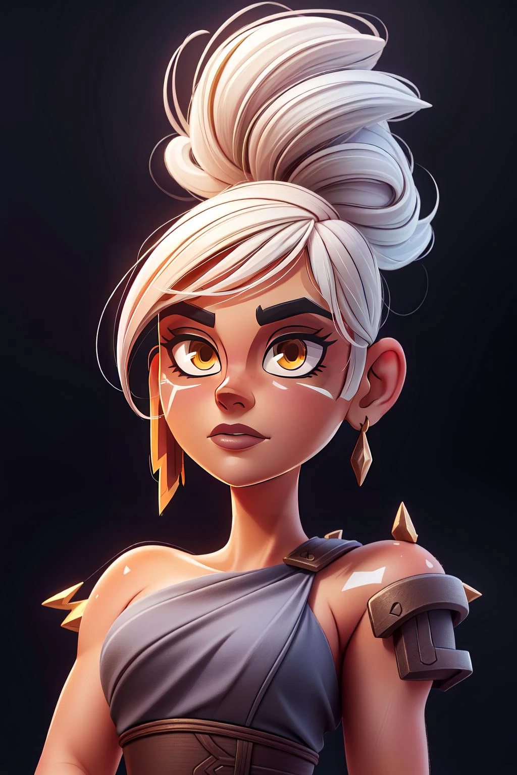 (masterpiece, best quality), intricate details, (Best quality)), ((masterpiece)), ((realistic)), (hyperrealism:1.2), (fractal art:1.2),
(1girl), (perfect face:1.3), <lora:Riven-000016:1> riven \(league of legends\), folded ponytail, short dress, coreset, single pauldron, white hair, black eyeshadow, bare shoulders,yellow eyes,white hair,
extreme detailed eyes, colorful, highest detailed, vibrant colors, high contrast,
<lora:add_detail:1>, (8K UHD:1.2), (photorealistic:1.2),