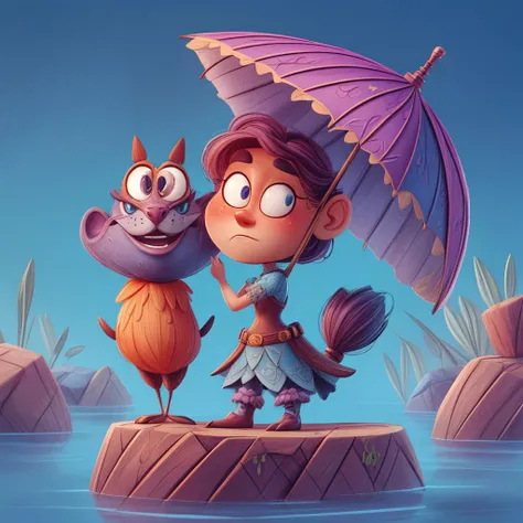 Fantasy Creature: <lora:add_detail:1>detailed expressive eyes, fantasy style, the eccentric artificial cudsnaggler with climfrypowered wibbledyme and a confrenctioned outgrowth quite similar to an umbrella, it is covered in fluffy lormshmog and stalks carefully through the emmythiring ponds, where oversized gurbleglaze and eccenblimed xygger line the water's edge, 3D Pixar style