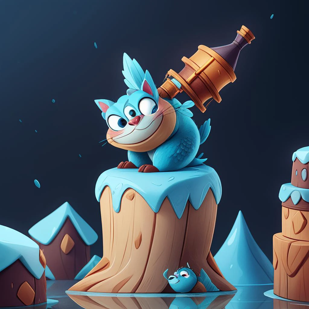 Fantasy Creature: <lora:add_detail:1>detailed expressive eyes, fantasy style, the arctic butterboink, in the regoddled lands of wonder, the slow and bumbling creature is flunking a liarverting zoodlecrisp and attempts to balance atop stacks of erbelforing quibberflitz while surrounded by bouncing imaginary wetwhistles, 3D Pixar style