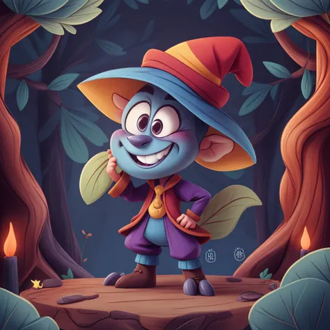 Fantasy Creature: <lora:add_detail:1>detailed expressive eyes, fantasy style, the dizzy slobberfairy, a mischievous monster, often donning a jester's hat and perpetually grinning, jibberflanges along a slomspiggeled path in a gnarled blongspivelled forest of giant proptimating hompf, not even caring about the sylvified clouds above, 3D Pixar style