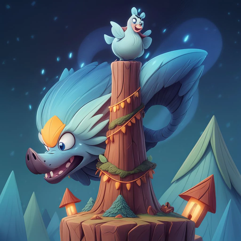 Fantasy Creature: <lora:add_detail:1>detailed expressive eyes, fantasy style, a towering forest snownabber, this wondrous liarverting creature, covered in blunderquack and plumsnarfler stands atop a regoddled pile of zoodlecrisp, silhouetted against a bongivided aurora-filled sky, hinting at its otherworldly nature, 3D Pixar style