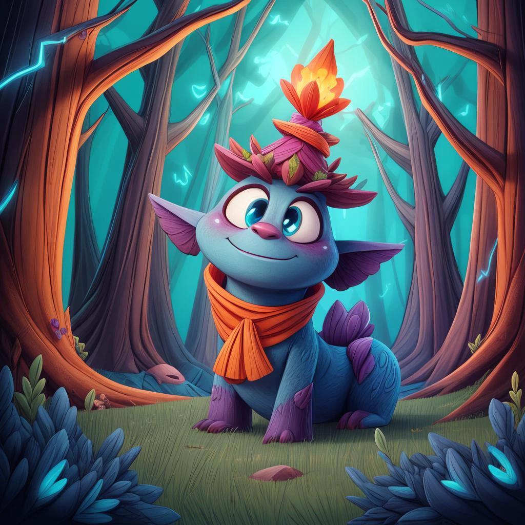 Fantasy Creature: <lora:add_detail:1>detailed expressive eyes, fantasy style, the rocky dinglewizzle, a mischievous forest spirit, covered in obviatoric moss and most often accompanied by the tiny bioluminescent arctic doodlenoggin, it joggles among towering trees and the enchanted curbletwistflowers in the heart of the ancient hizled woodland, 3D Pixar style