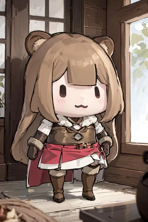 masterpiece, best quality, absurdres, raphtalia, raccoon tail, long sleeves, gloves, thigh boots, belt, smile, :3, indoors, <lora:shieldhero_raphtalia_v2-17:0.9>, <lora:style_walfie:1.1> chibi