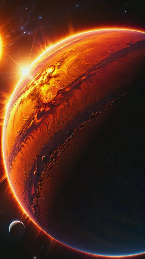 huge, macro, Exoplanet genesis, sun, Concept art, bold lines, highly detailed, (realistic:1.4), (fractal:0.1), colorful, sharp focus, masterpiece, high quality, shallow depth of field detailed background,, <lora:add-detail-xl:1>