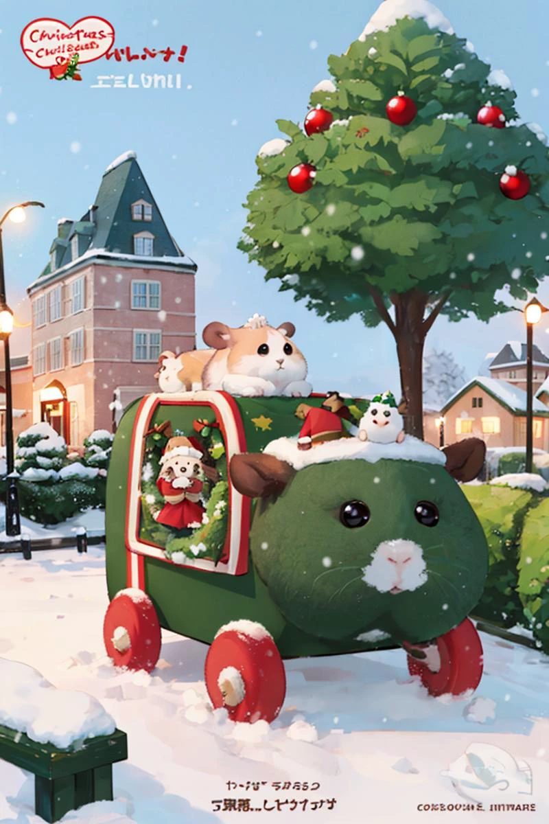 <lyco:MolCarStyle:0.9> hamster, guinea pig, molcar,
christmas town, a large tree in the center, street, guinea pigs, cute, snow, sleigh,
postcard,