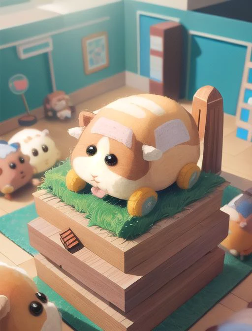 best quality, masterpiece, highres, detailed, miniature, diorama, <lora:Detail - add_detail:0.2>, <lyco:Style - MolCarStyle:0.9>, felt hamster in toy city, MolCarStyle,