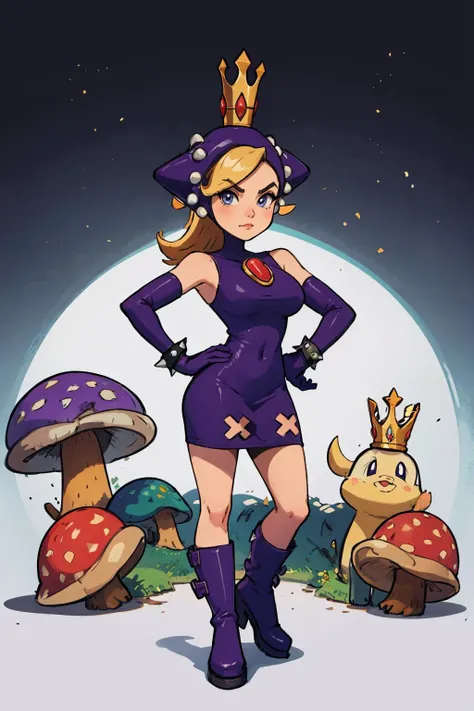((masterpiece)), ((best quality)), ((game)), girl, ((Bowsette character)), ((beautiful body)), pale skin, ((eyes)), eyebrow, (( ear)), happy, smile, hair, ((hair highlights effect)), (arms), thin waist, ((thick legig thigh)), standing, no background, ((game map)), ((Mario world)),, ((seeing)), ((hair swayinountain)), pov, ((viewer view)), ((want to hug)), ((blush)), lascivious,