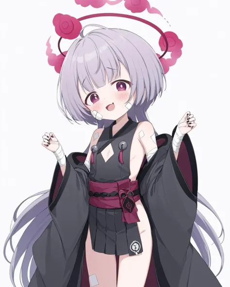 shuro \(blue archive\),1girl, halo, solo, simple_background, white_background, bandages, black_nails, looking_at_viewer, bandaid_on_cheek, open_mouth, blush, long_sleeves, wide_sleeves, fang, obi, clothing_cutout, ahoge, nail_polish, off_shoulder, black_kimono, :d
<lora:shuro_(blue_archive)_image571_2023-12-03:1>halo. gorgeous,key visual, vibrant, studio anime,award-winning, professional, highly detailed,high budget, cinemascope