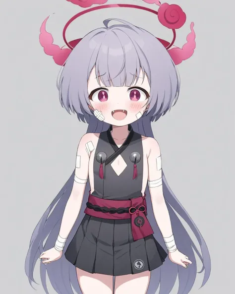 shuro \(blue archive\),1girl, solo, grey_background, fangs, horns, looking_at_viewer, simple_background, open_mouth, blush, halo, sash, bandages, :d, jingle_bell, sleeveless, flat_chest, pleated_skirt, cowboy_shot, dress, ahoge, bare_shoulders
<lora:shuro_(blue_archive)_image571_2023-12-03:1>halo. gorgeous,key visual, vibrant, studio anime,award-winning, professional, highly detailed,high budget, cinemascope