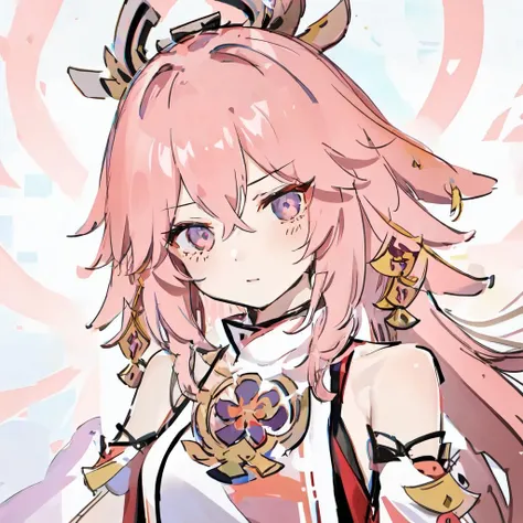 masterpiece, best quality, <lora:cuty v4:0.9>,long hair, face, closed mouth, <lora:yae_miko:0.7>,pink hair, yae miko,