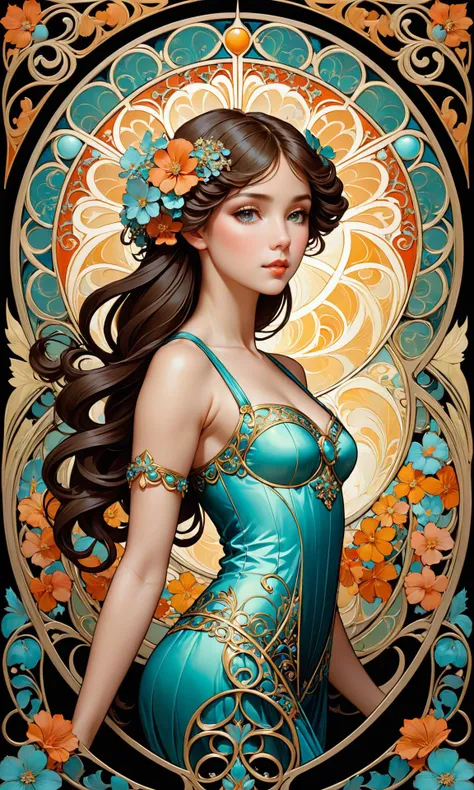 Stable diffusion is a delicate process of drawing an ornate floral art nouveau pattern. A symmetric patterns with geometric lines on the side + intricate fractal symmetry by Alphonse Mucha, by James Gurney in the style of Artgerm, featured on polycount and dragon art nouveau colorful flat surreal design, hd, intricate details <lora:Details:0.85>