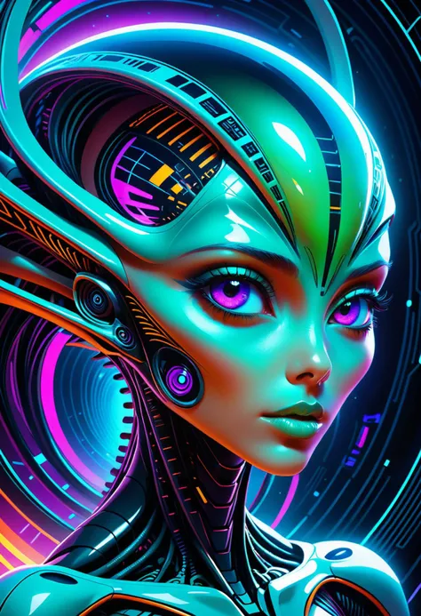 futuristic style A beautiful illustration of the mathematics of an alien, digital art, vivid colors, very detailed face, . sleek, modern, ultramodern, high tech, detailed, <lora:add-detail-xl:0.75>,