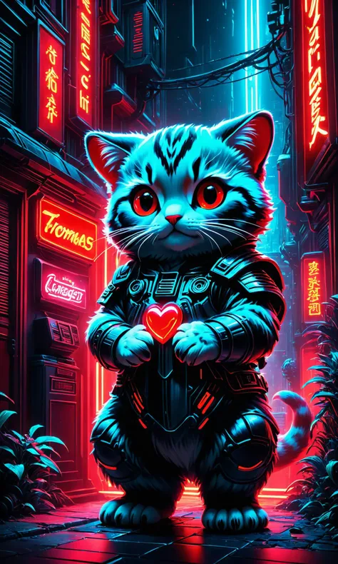The cutest creature of all time by Dan Mumford, high definition quality digital art trending on ArtStation. A vibrant digital oil painting. (((neon red lighting))), Thomas Kinkade and Lisa GTA artwork by Tooth Wu featured in architecture by Giger. Trending on CGsociety. Cinematic dramatic atmosphere, sharp focus, soft volumetric studio <hypernet:BadHands:1> <lora:Details:0.85>