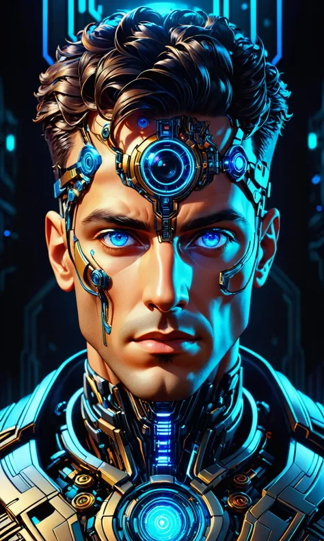 A classy cybernetic man with a cybernetic eye, by Dan Mumford and Moebius and Greg Rutkowski. Extremely detailed, trending on ArtStation, 3D render, 8k resolution, photorealistic facial features, symmetrical faces, vivid colors. Octane Render. Trending on DeviantArt. Unreal engine 5, octane render. Digital art <hypernet:BadHands:1> <lora:Details:0.85>