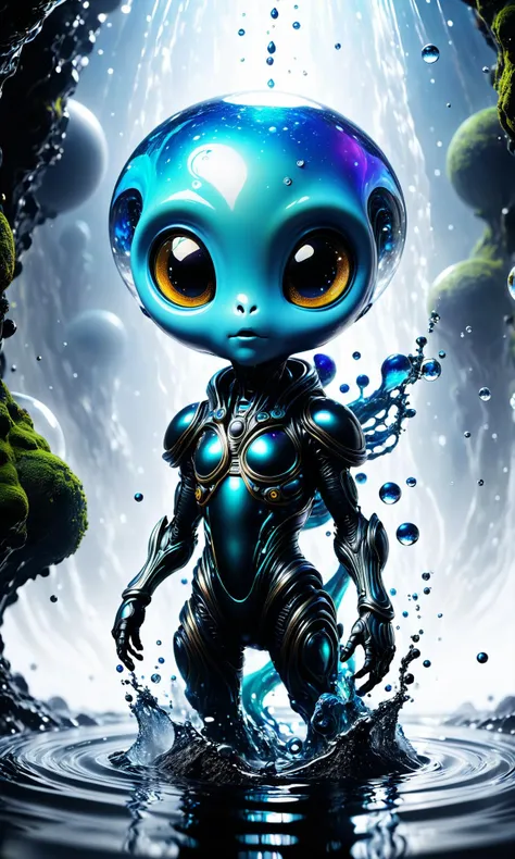 anthropomorphic girl,alien,Blue eyes,black skin, legs:Digitation,alien body shape