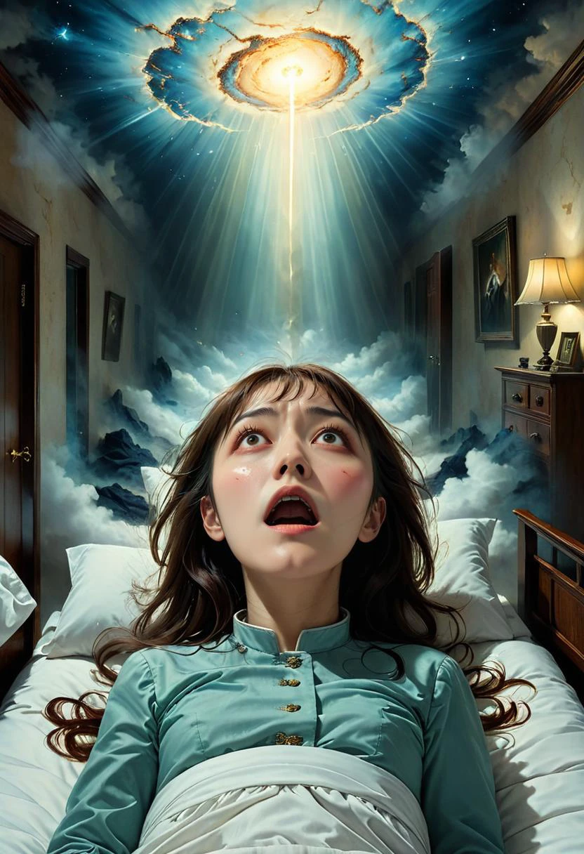 (masterpiece), (best quality), I looked at the skies running my hands over my eyes
And I fell out of bed hurting my head from things that I said
'Till I finally died which started the whole world living
Oh if I'd only seen that the joke was on me
<lora:takma2:0.55> <lora:cp568fte878c73bpt9t0:0.55> horror scene <lora:The exorcist style:0.55> exorcist style <lora:XSfenlie:1> fenliexl, mixed media, surrealism <lora:Dall-E Surrealism:0.55>, masterful composition, dynamic volumetric lighting, ray_tracing, reflection,