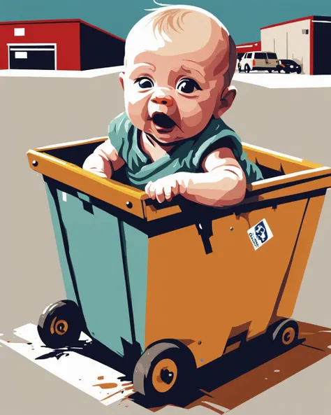 <lora:DD-vctr-xlv1:1> vctr artstyle baby in a dumpster complex