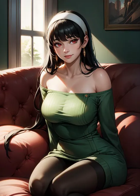 highest quality, masterpiece, ultra high resolution, (reality: 1.4), Original photo, 1 girl, green eyes, off shoulder, cinematic lighting