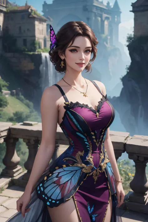 (super_beautiful_detailed masterpiece best_quality unity_8k_wallpaper highres absurdres background), depth of field, perfect lighting, cinematic shadows, BREAK
(super_perfect_good anatomy head face fingers limbs arms hands legs, slender, constricted waist), BREAK
(super_beautiful_detailed 1girl body gigantic_long_sagging_breastss hair elongated_eyes nose mouth skin), happiness, smile, solo, BREAK
(super_beautiful_detailed butterfly_dress earrings necklace), <lora:butterfly_dress-1.0:1>, fantasy, (hair pose beautiful_cinematic_angle scenery background wonderful_match_dress)