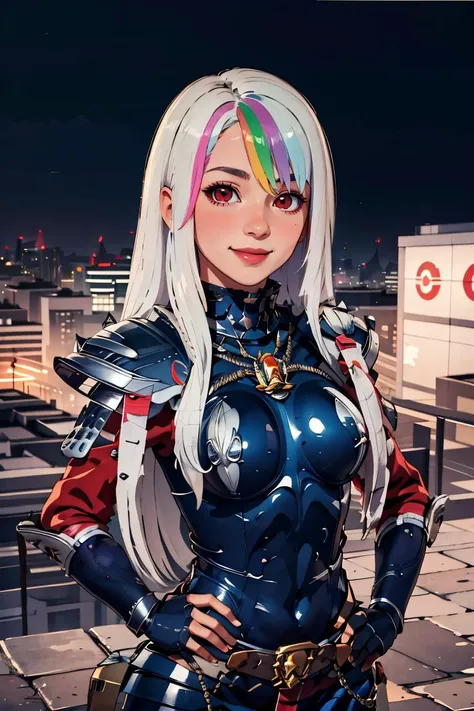 [[They are my bulwark against the Terror. They are the Defenders of Humanity. They are my Space Marines and they shall know no fear!]]
((masterpiece,best quality)), absurdres, upper body, 
gauntlets, spikes,wearing edgAdepta,power armor,shoulder armor,skull emblem, <lora:edgWar40KAdeptaSororitas:1>, 
<lora:Roxy_Citron_OC_AnyLora:0.6>, Roxy_Citron_OC, 1girl, solo, red eyes, white hair, rainbow hair, long hair, streaked hair, hair between eyes, smile,
shiny metal, breastplate, full armor, 
solo, looking at viewer, cowboy shot, hand on hip,
