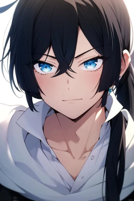 masterpiece, best quality, photorealistic, 1boy, solo, male focus, looking at viewer, upper body, depth of field, anime coloring, , <lora:vanitas_no_karte:0.74>, vanitas_no_karte, black hair, blue eyes, ponytail, , The Kingdom of the Unicorn, 32k resolution