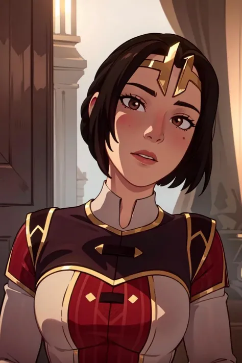 Sarai, brown eyes, crown, outside, courtyard, (realistic:1.2), (masterpiece:1.2), (full-body-shot:1.2),(Cowboy-shot:1.2), dark romantic lighting, (highly detailed:1.2), (detailed face:1.2), (gradients), colorful, detailed eyes, (natural lighting:1.2), solo, <lora:add_detail:0.3> <lora:DragonPrince_QueenSarai-10:0.7>  <lora:BeautifulEyes:0.3>