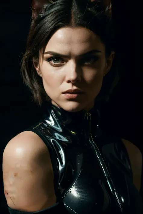 A stunning intricate full color portrait of ert, wearing a catwoman costume, epic character composition, by ilya kuvshinov, alessio albi, nina masic, sharp focus, natural lighting, subsurface scattering, f2, 35mm,<lora:ErinTichards-RealVision-V1.0:1>