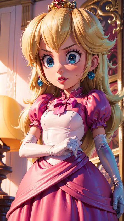 <lyco:SM(120R):0.8>A portrait of princess Peach in the style of SM,pink dress,perfect lighting,glossy lips,