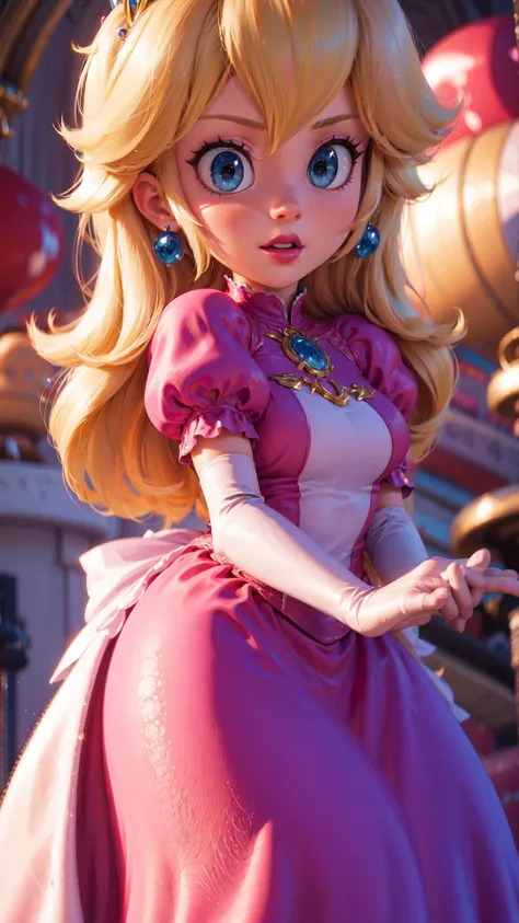 <lyco:SM(120R):0.8>A portrait of princess Peach in the style of SM,pink dress,perfect lighting,glossy lips,(smirk:0.6),