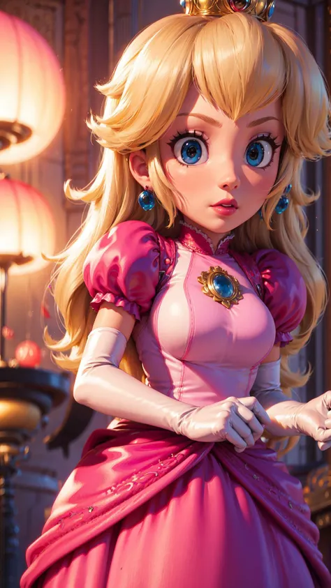 <lyco:SM(120R):0.8>A portrait of princess Peach in the style of SM,pink dress,perfect lighting,glossy lips,(smirk:0.6),