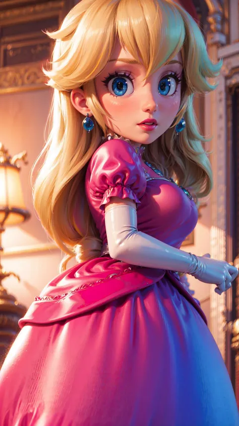 <lyco:SM(120R):0.8>A portrait of princess Peach in the style of SM,pink dress,perfect lighting,glossy lips,(smirk:0.6),