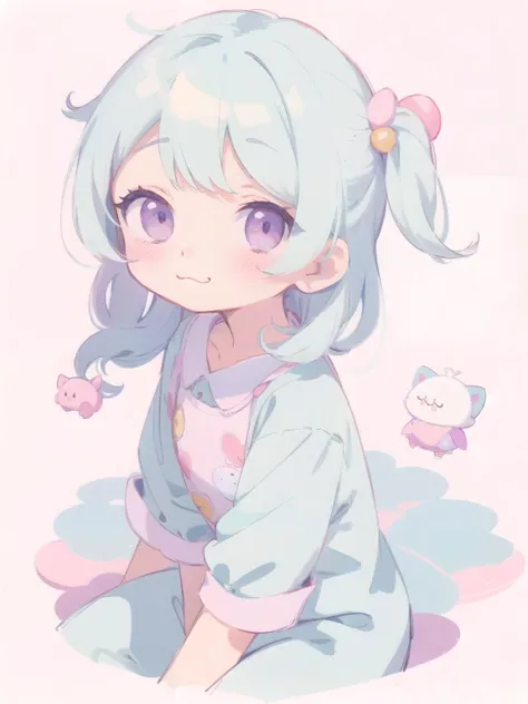 (cute illustration:1.4),(fuwafuwa illustration:1.3), (pastel color:1.3),(cute,kawaii,sweet:1.3),(dreamy,fancy:1.2),watercolor,
(1girl,solo:1.1),chibi,