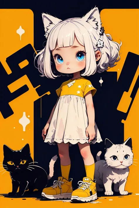 <lora:æ¶é¸¦01:1>,1girl,solo,white dress,yellow background,full body,cat,